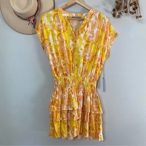 Tart Collections Kalli Sunset Cloud Button Up Tiered Ruffle Smocked Mini Dress M